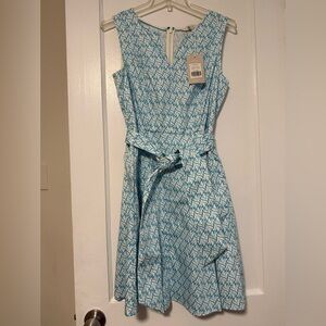 Boden Blue and White Sleeveless V-Neck Midi Dress